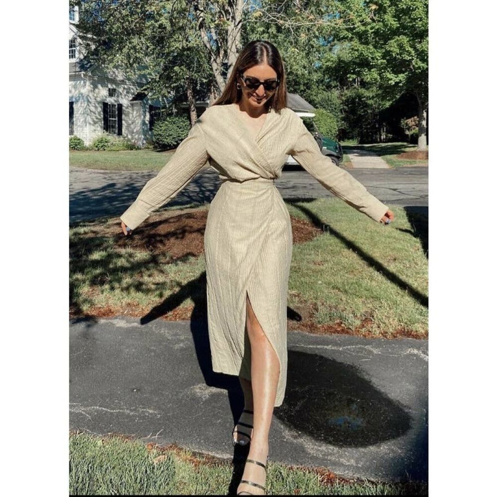 ZARA Dress Wrap Style Textured Midi Long Sleeve - Picture 9 of 12